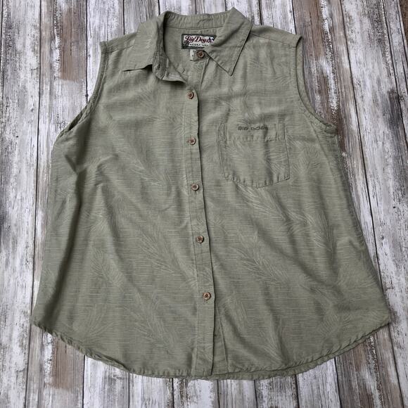 VTG Big Dogs Resortwear 100% Silk Top Sz M Pale Green Button Up Tropical Coastal - Picture 3 of 13